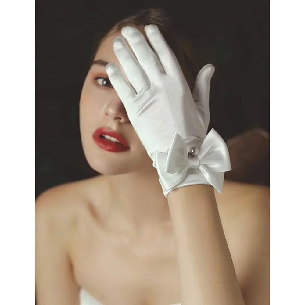 Women's Lvory-05042 Short Length Satin Wrist Gloves Stretchy Wedding Party Prom